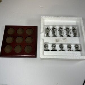Pewter Golf Tic-Tac-Toe Game Cherry Wood‎ Board Golfers & Balls